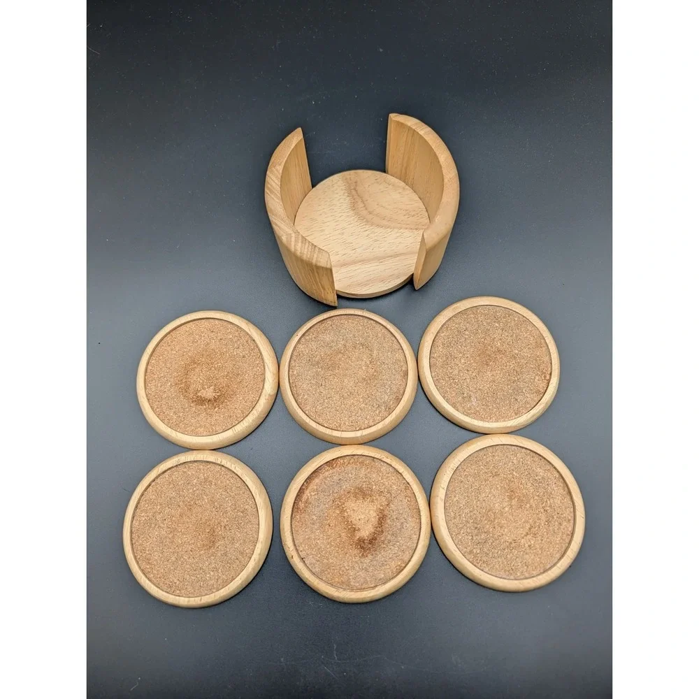 Kamenstein Wood Trim Cork Base 6 Piece Coaster Set